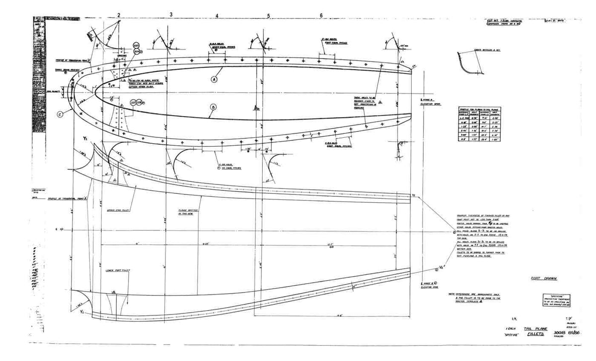 Spitfire MkI II Type 300 Blueprints 30018 8586 x Tail Plane Fillets A4 Photo Print