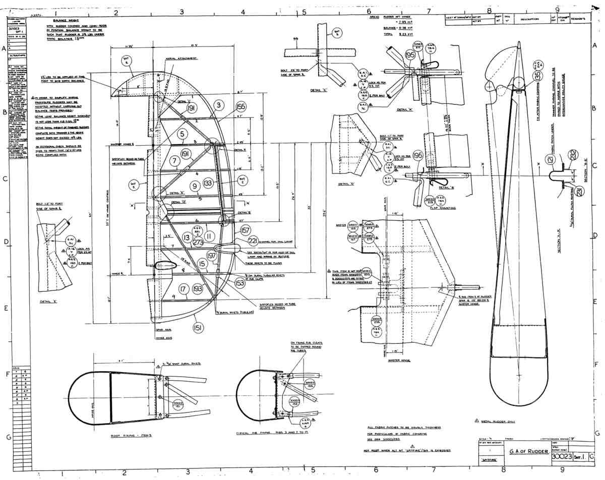Spitfire MkI II Type 300 Blueprints 30023 1 G GA of Rudder A4 Photo Print