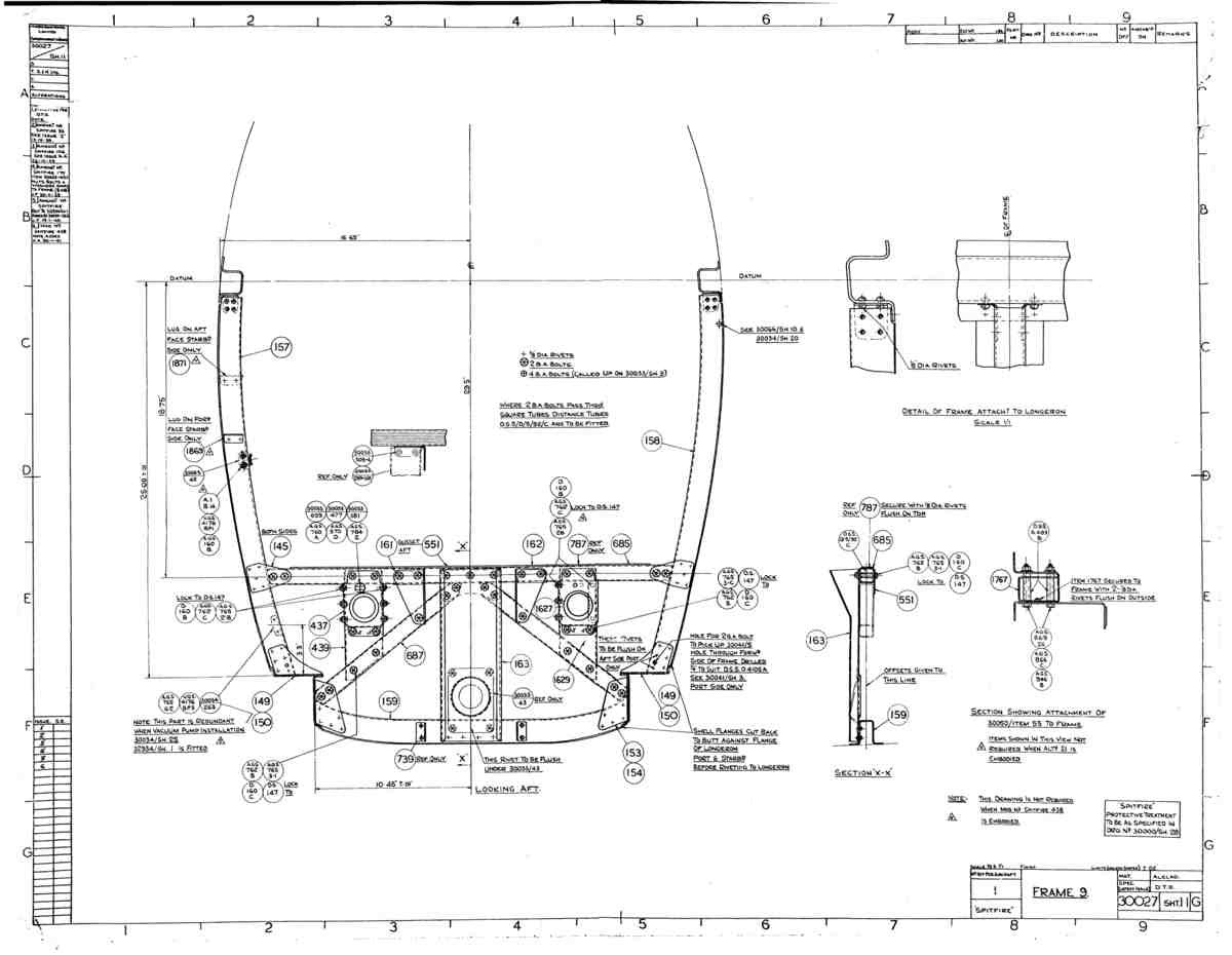 Spitfire MkI II Type 300 Blueprints 30027 11 G Frame 9 A4 Photo Print