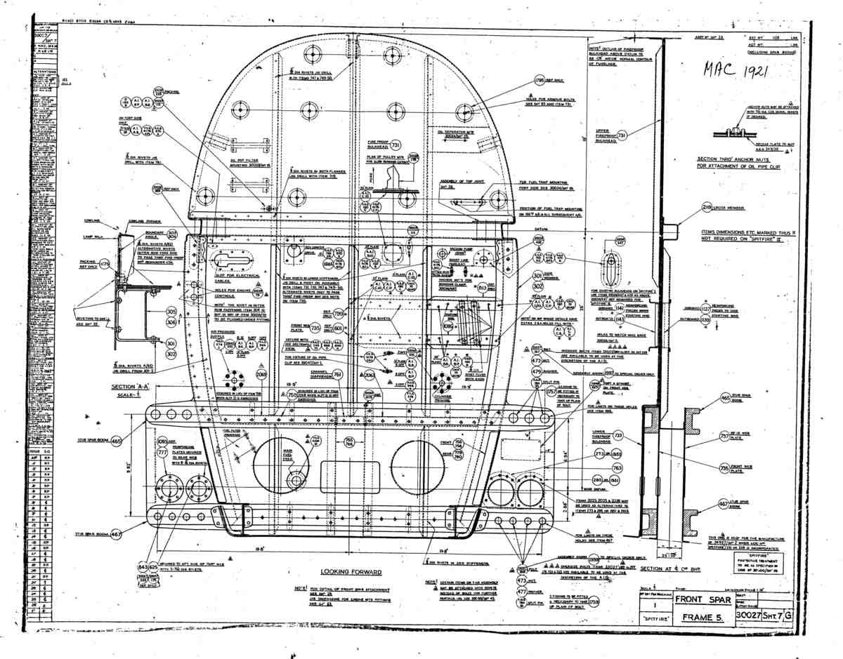 Spitfire MkI II Type 300 Blueprints 30027 7 G Front Spar Frame 5 A4 Photo Print
