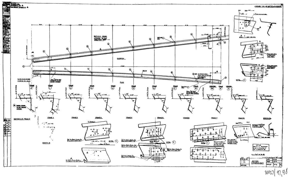 Spitfire MkI II Type 300 Blueprints 30027 97,98 H Bottom Longeron Aft A4 Photo Print