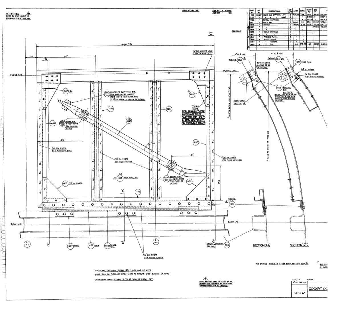 Spitfire MkI II Type 300 Blueprints 30027 x x Cockpit Door A4 Photo Print