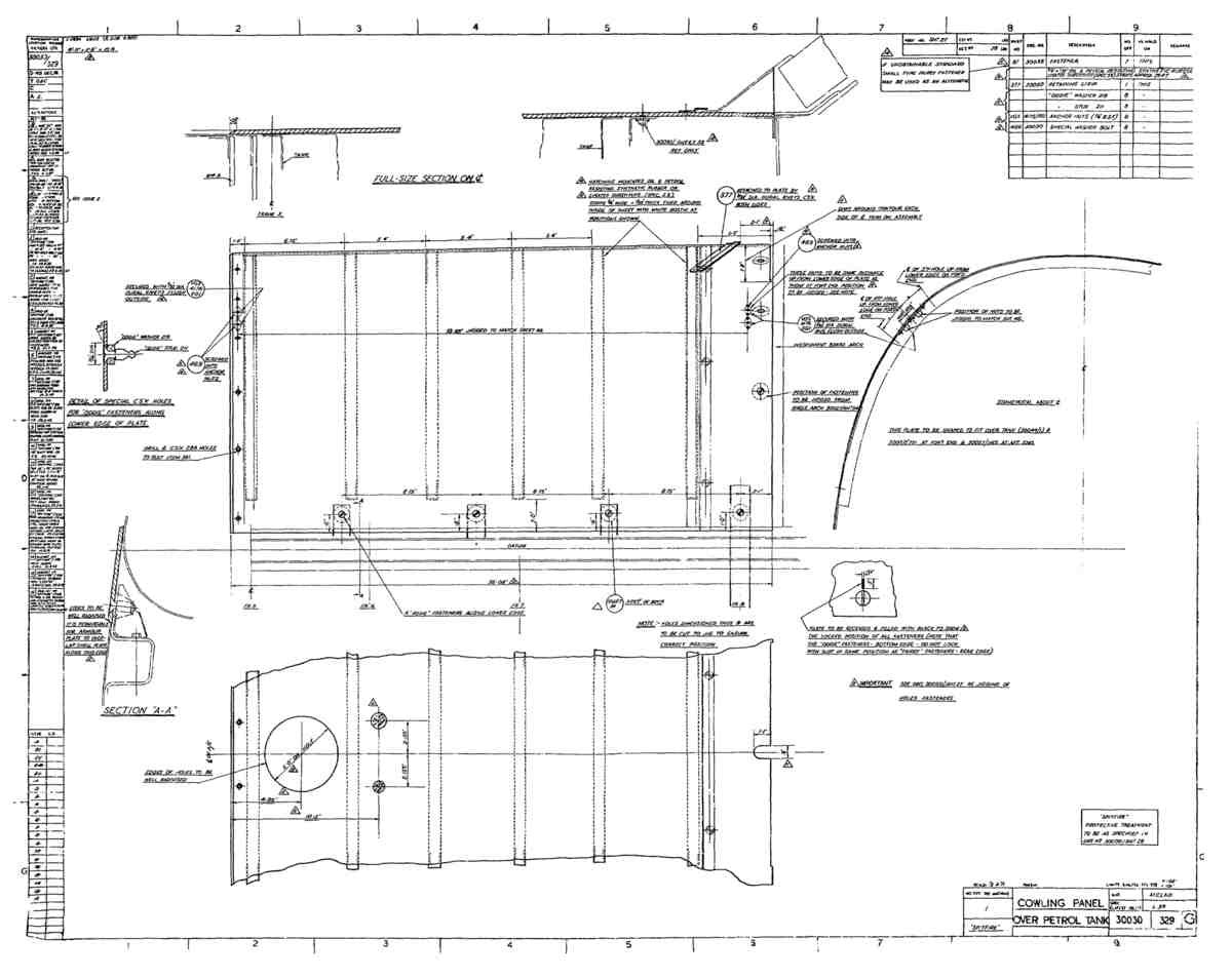 Spitfire MkI II Type 300 Blueprints 30030 329 G Cowling Panel over Petrol Tank A4 Photo Print