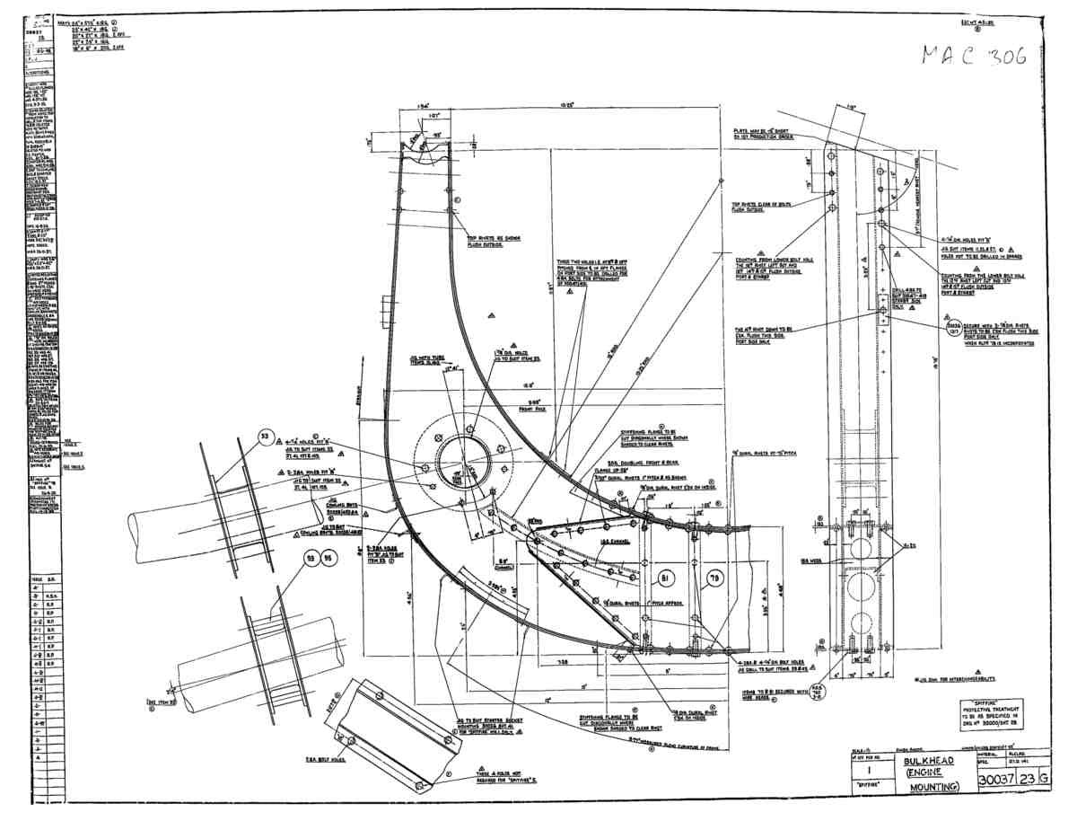 Spitfire MkI II Type 300 Blueprints 30037 23 G Bulkhead engine mounting A4 Photo Print