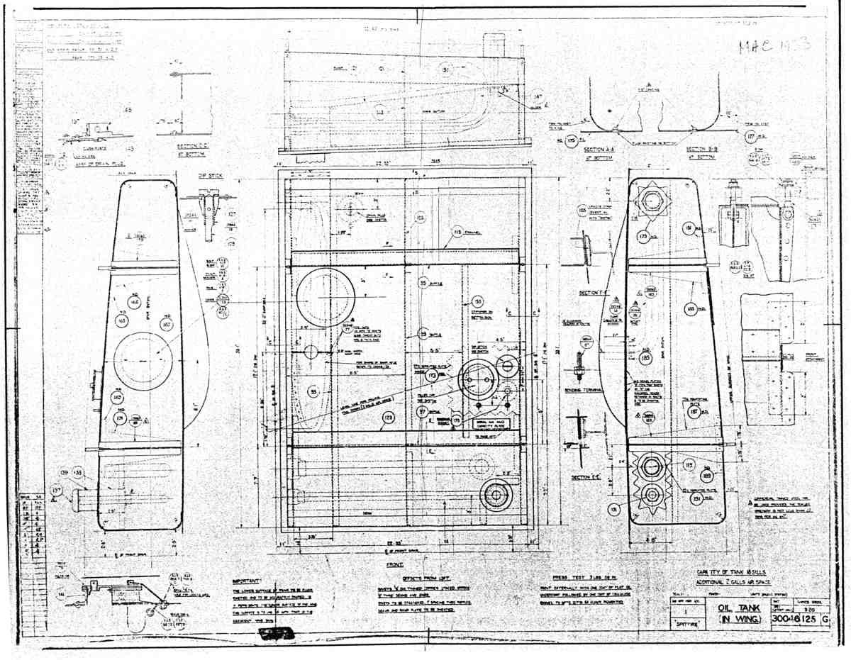 Spitfire MkI II Type 300 Blueprints 30046 125 G Oil Tank in Wing A4 Photo Print