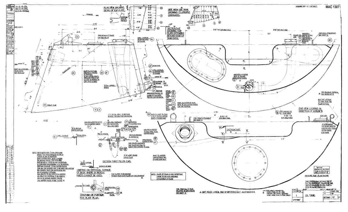 Spitfire MkI II Type 300 Blueprints 30046 87 H Oil Tank A4 Photo Print