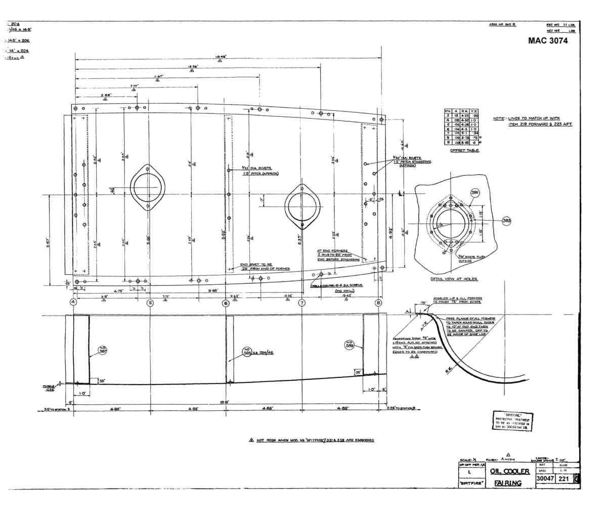 Spitfire MkI II Type 300 Blueprints 30047 221 x Oil Cooler Fairing A4 Photo Print