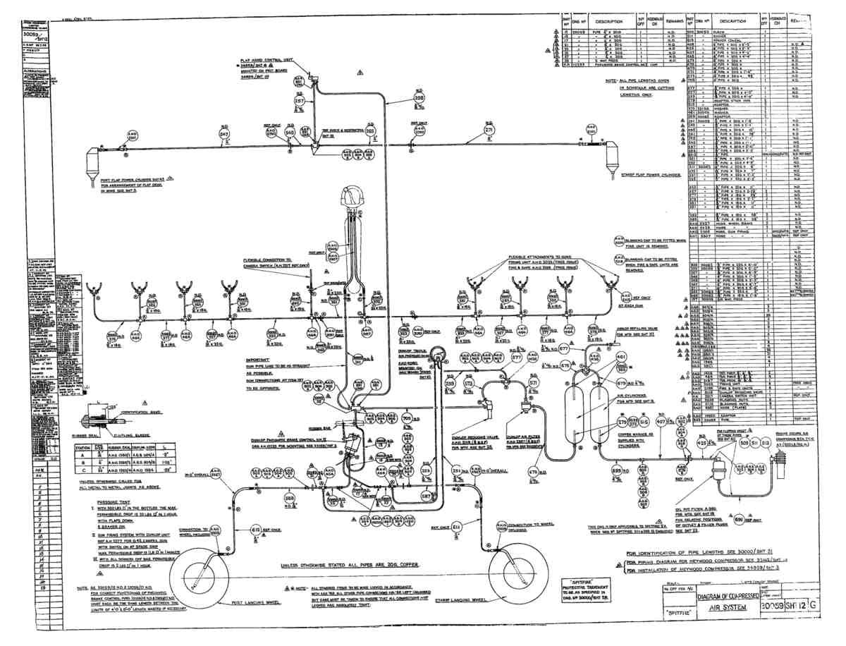 Spitfire MkI II Type 300 Blueprints 30059 12 G Diagram of compressed air system A4 Photo Print
