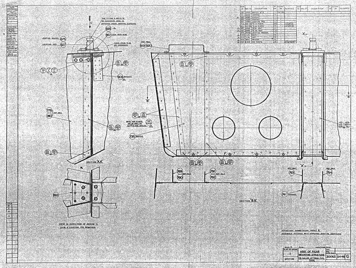 Spitfire MkI II Type 300 Blueprints 30065 48 G Assembly of Rear Mounting Structure 170 Gal J A4 Photo Print