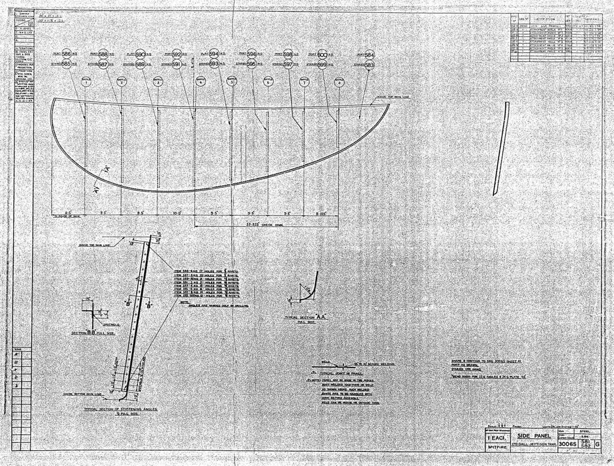 Spitfire MkI II Type 300 Blueprints 30065 581582 G Side Panel 170 Gal jettison Tank A4 Photo Print