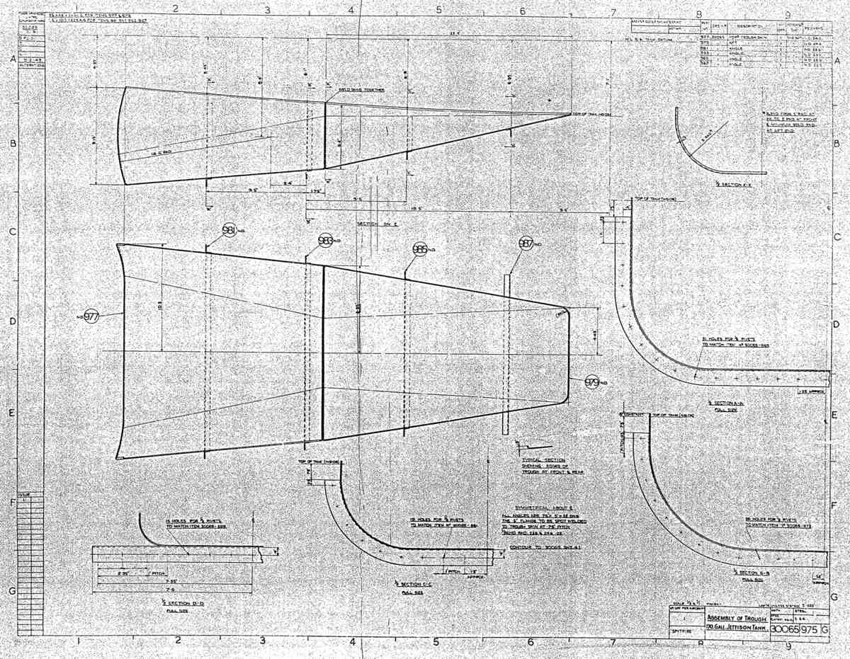 Spitfire MkI II Type 300 Blueprints 30065 975 G Assembly of Trough 170 Gal Jettison Tank A4 Photo Print