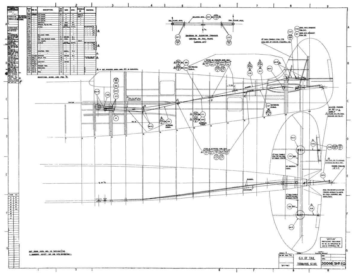 Spitfire MkI II Type 300 Blueprints 30066 1 G GA of Tail Trimming Gear A4 Photo Print