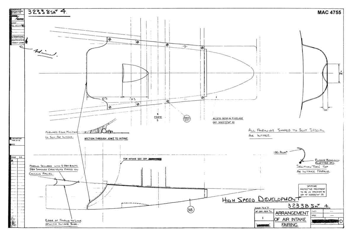 Spitfire MkI II Type 323 Blueprints 32338 4 D Arrangement of Air Intake Fairing A4 Photo Print