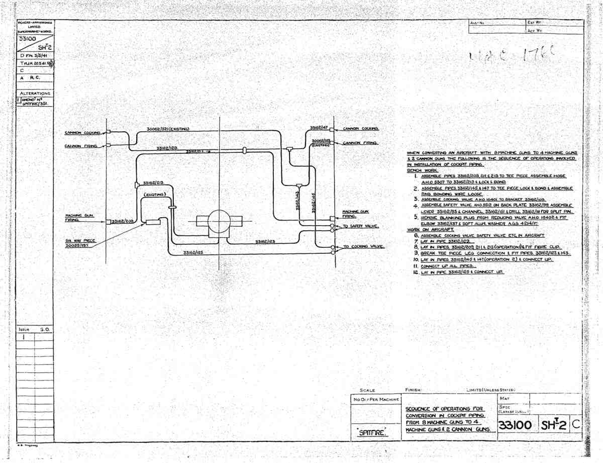 Spitfire MkI II Type 331 Blueprints 33100 2 C Sequence of conversion in cockpit for change to A4 Photo Print