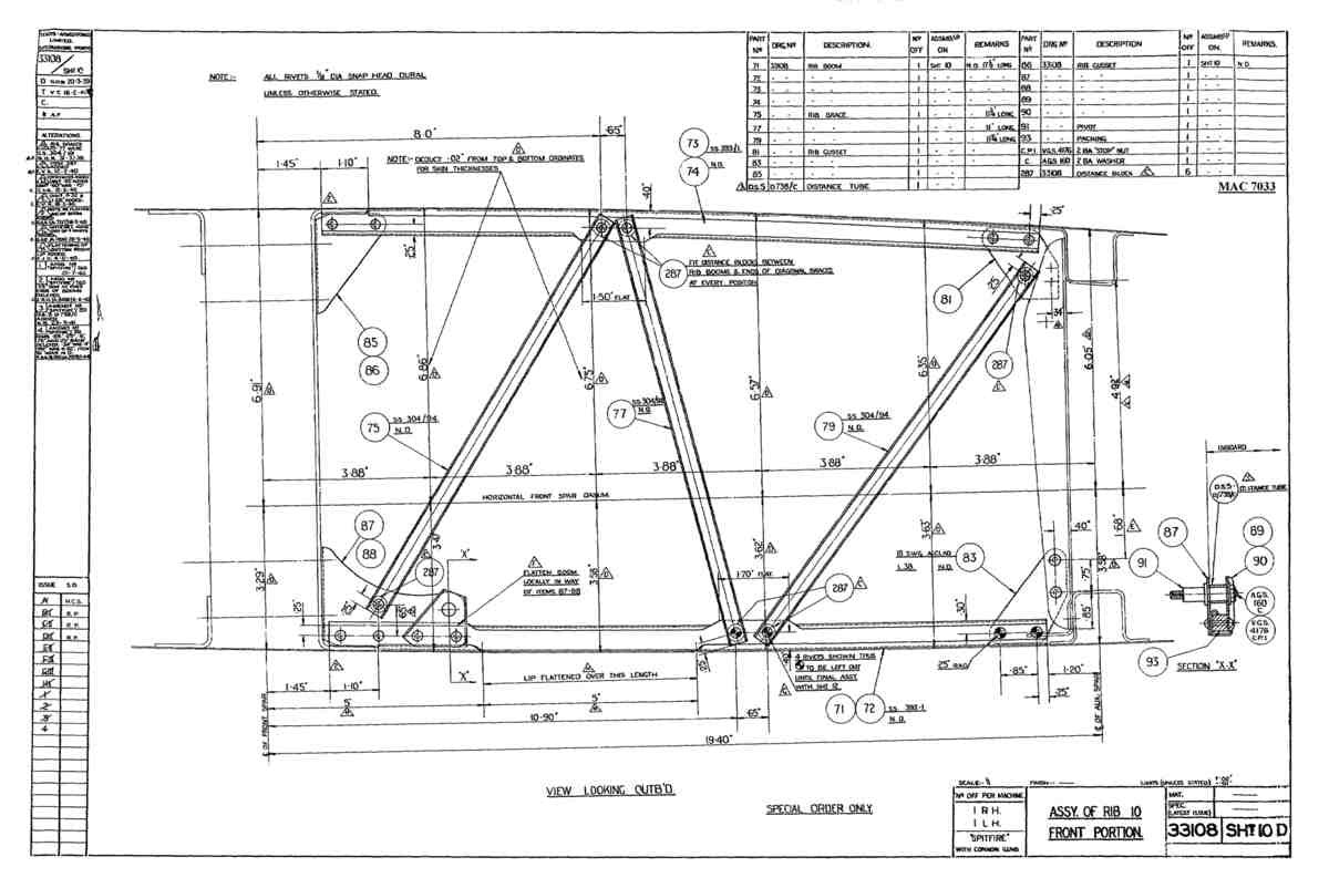 Spitfire MkI II Type 331 Blueprints 33108 10 D Assy of Rib 10 Front Portion A4 Photo Print