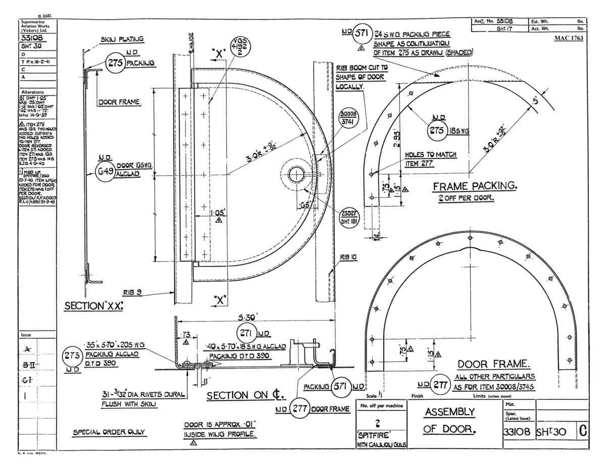 Spitfire MkI II Type 331 Blueprints 33108 30 C Assembly of Door A4 Photo Print