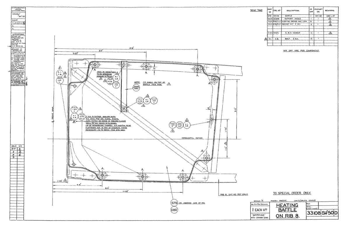 Spitfire MkI II Type 331 Blueprints 33108 50 D Heating Baffle on Rib 8 A4 Photo Print