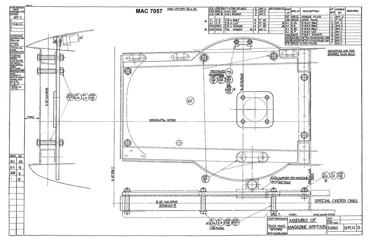 Spitfire MkI II Type 331 Blueprints 33162 11 D Assembly of Magazine Armour A4 Photo Print