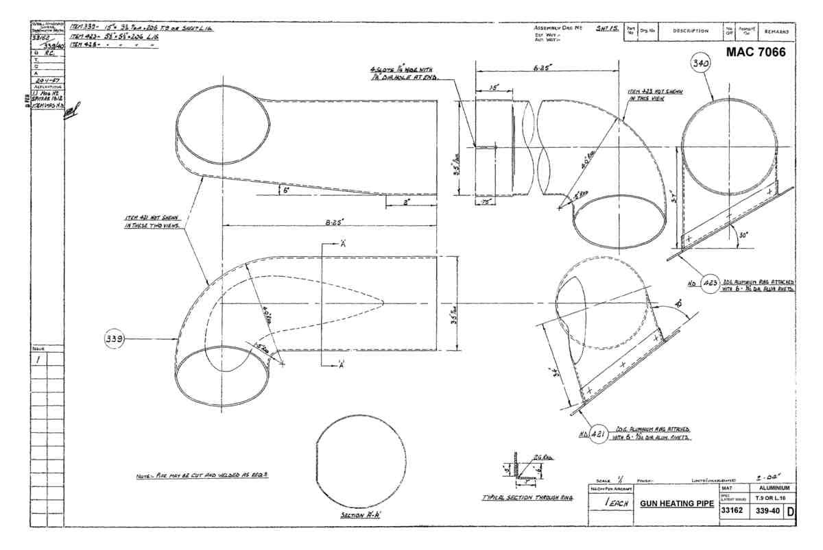 Spitfire MkI II Type 331 Blueprints 33162 339,340 D Gun Heating Pipe A4 Photo Print