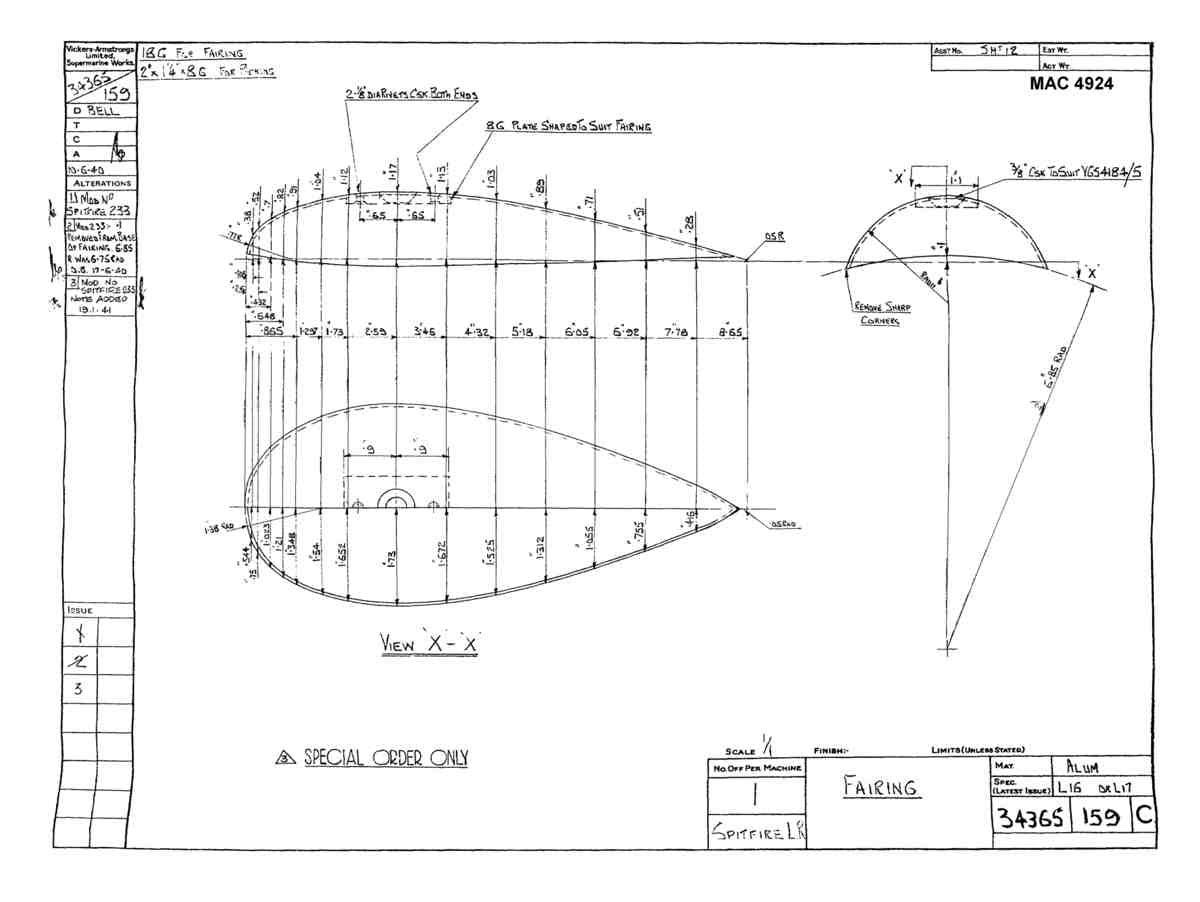 Spitfire MkI II Type 343 Blueprints 34365 159 C Fairing A4 Photo Print