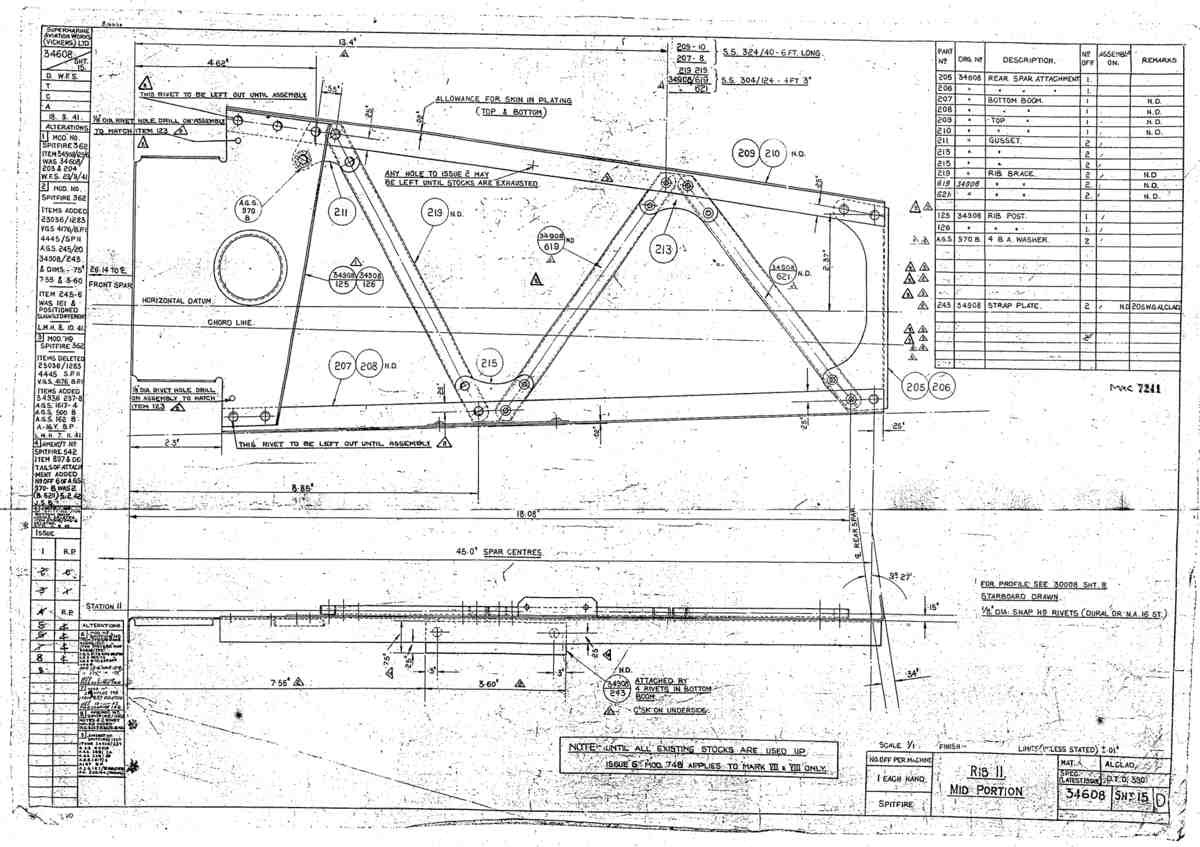 Spitfire MkI II Type 346 Blueprints 34608 15 D Rib 11 Mid Portion A4 Photo Print