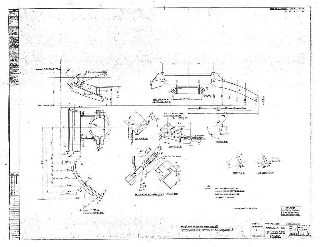 Spitfire MkIV VII Blueprints 30030 SHT 87 G Reflector Sight A4 Photo Print