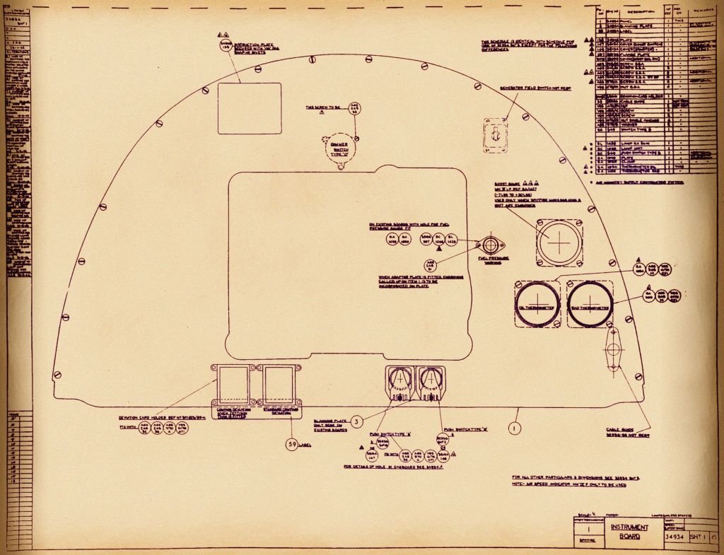 Spitfire MkIV VII Blueprints 34934 SHT 1 G Instrument Panel A4 Photo Print
