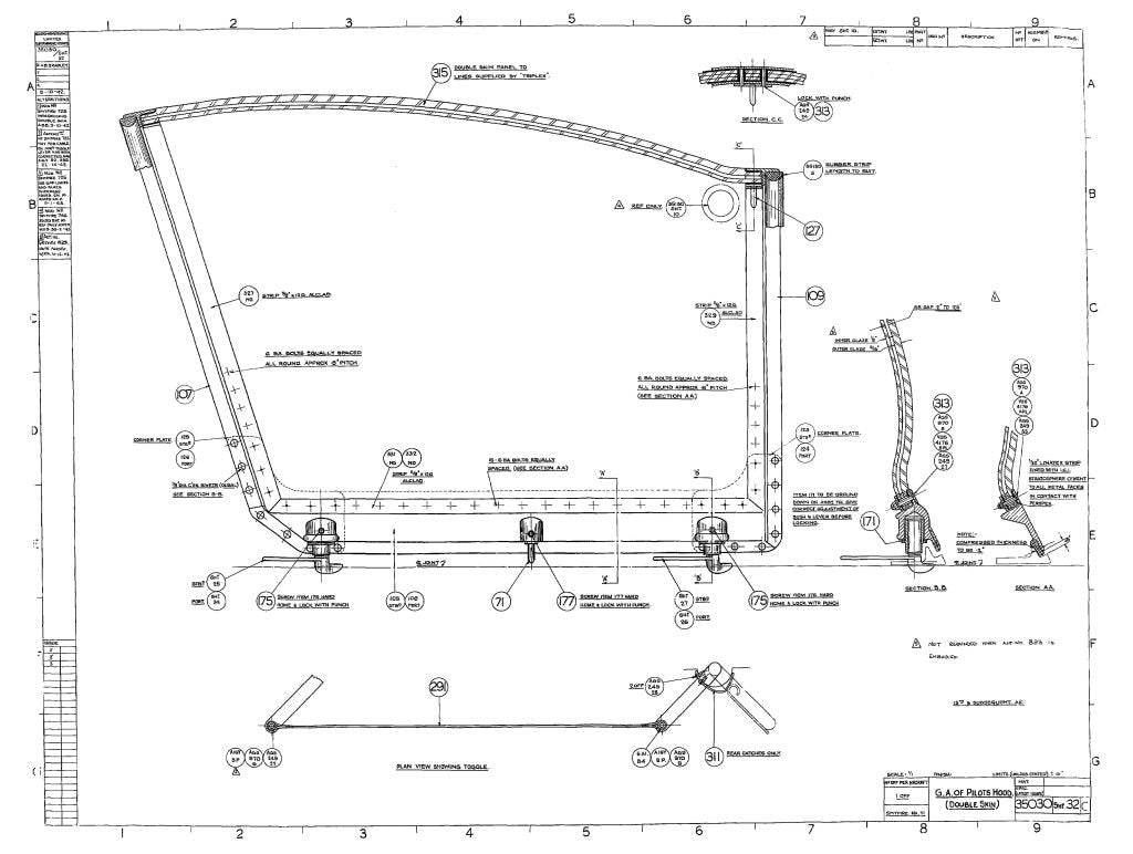 Spitfire MkIV VII Blueprints 35030 SHT 32 C GA Canopy A4 Photo Print