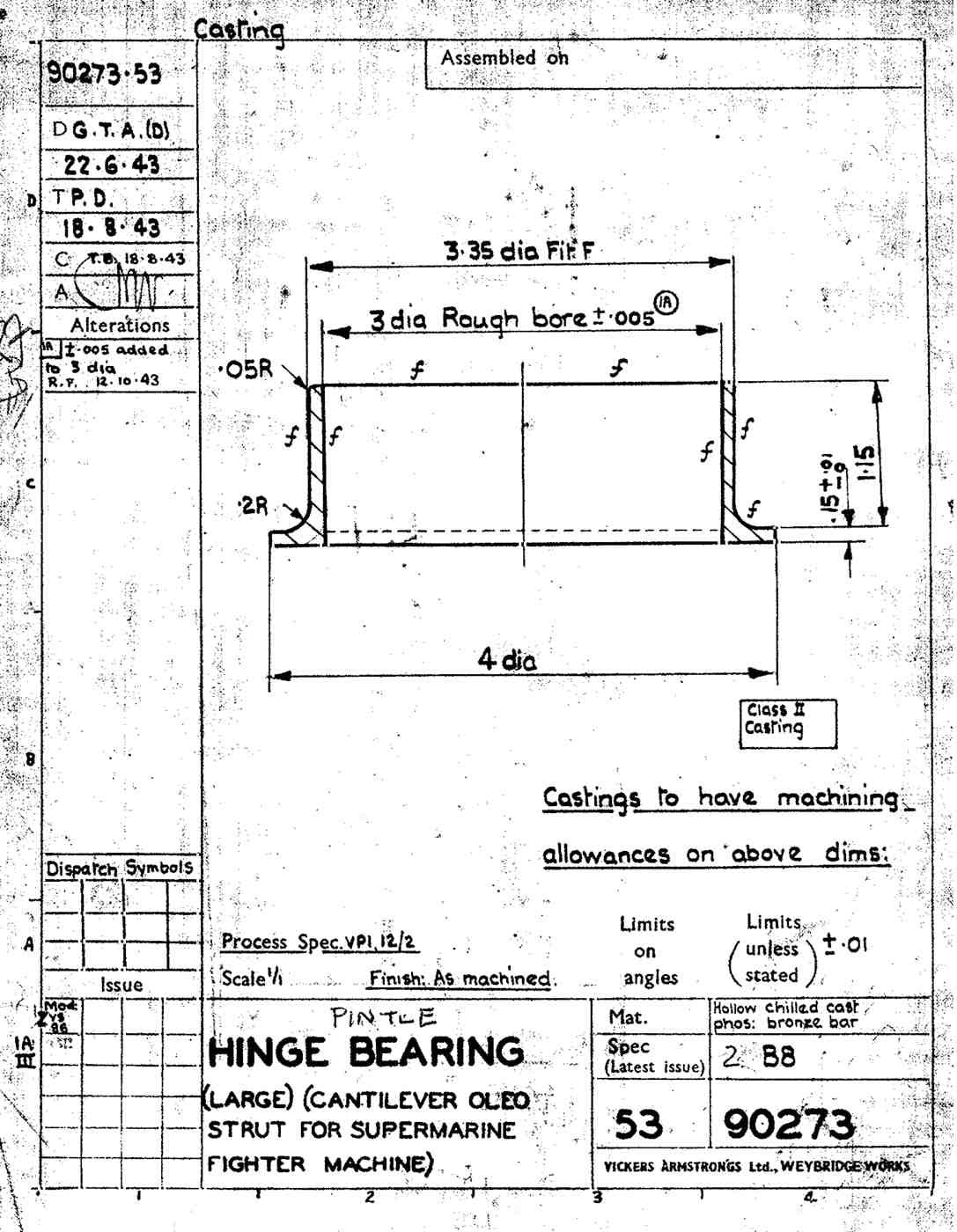 Spitfire MkIV VII Blueprints 90273 53Hinge Bearing large for cantilever oleo A4 Photo Print