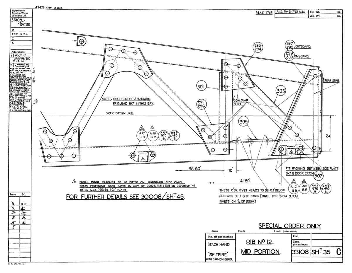 Spitfire Type 331 Mk IX Blueprints 33108 35 C Rib No 12 Mid Portion A4 Photo Print