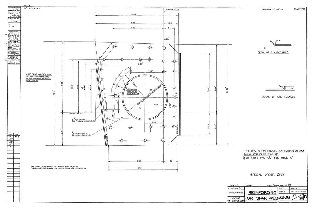 Spitfire Type 331 Mk IX Blueprints 33108 3738 D Reinforcing for Spar Web A4 Photo Print