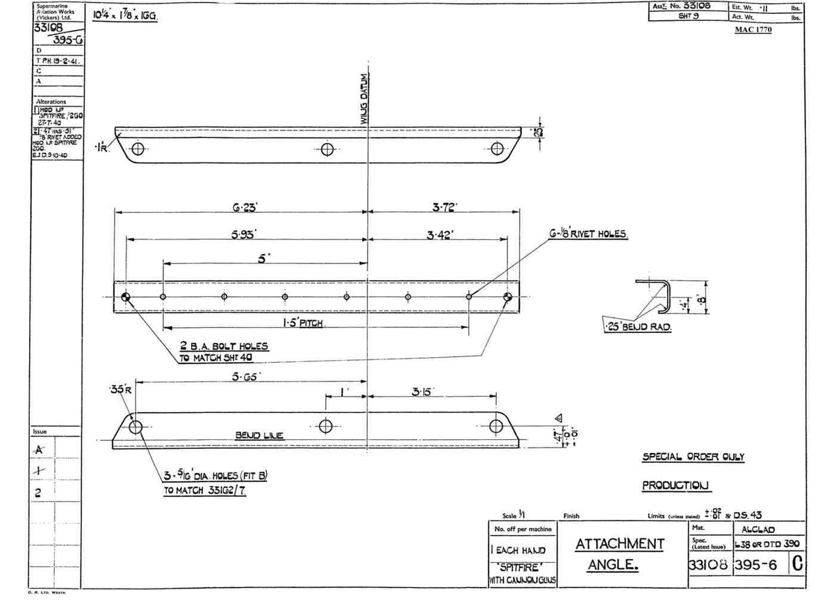 Spitfire Type 331 Mk IX Blueprints 33108 395396 C Attachment Angle A4 Photo Print