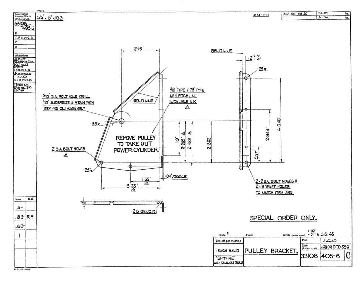 Spitfire Type 331 Mk IX Blueprints 33108 405,406 C Pulley bracket A4 Photo Print