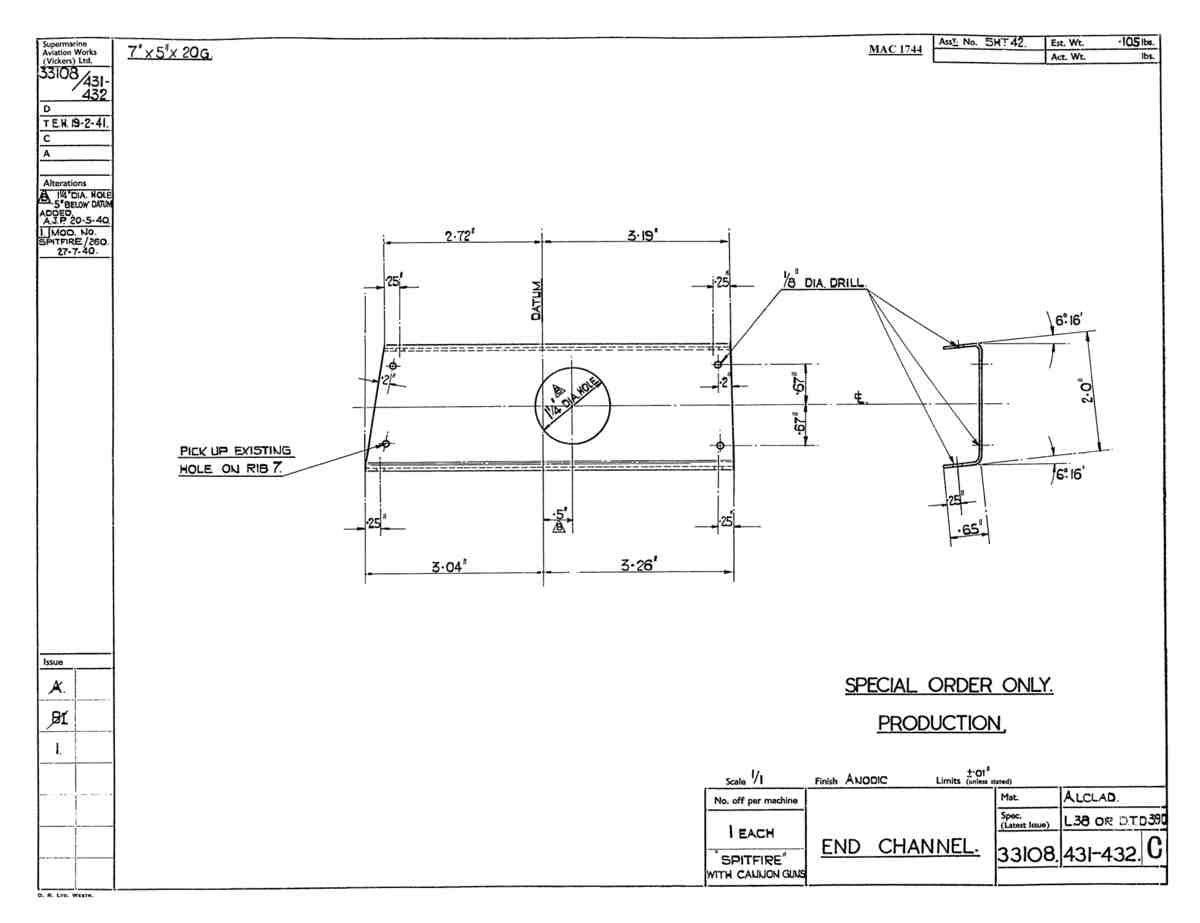Spitfire Type 331 Mk IX Blueprints 33108 431,432 C End Channel A4 Photo Print