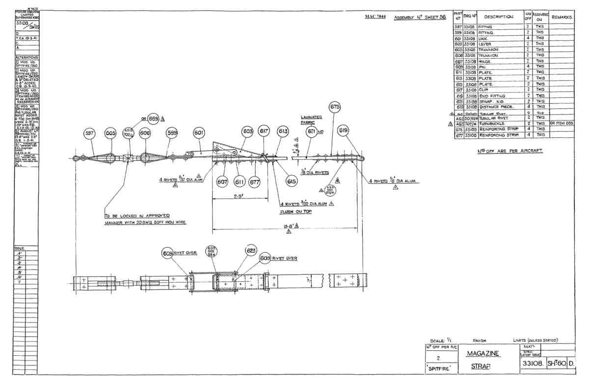 Spitfire Type 331 Mk IX Blueprints 33108 60 D Magazine Strap A4 Photo Print