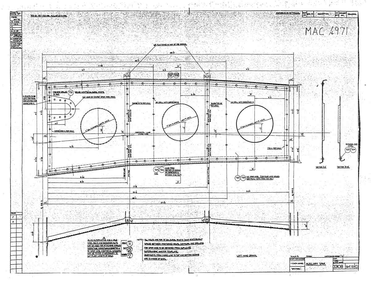 Spitfire Type 331 Mk IX Blueprints 33108 72 G Auxiliary Spar A4 Photo Print