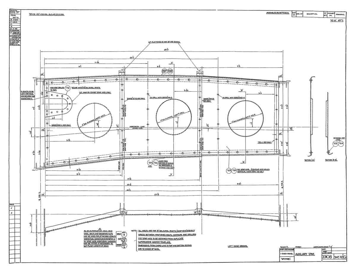 Spitfire Type 331 Mk IX Blueprints 33108 72 G Auxliary Spar A4 Photo Print