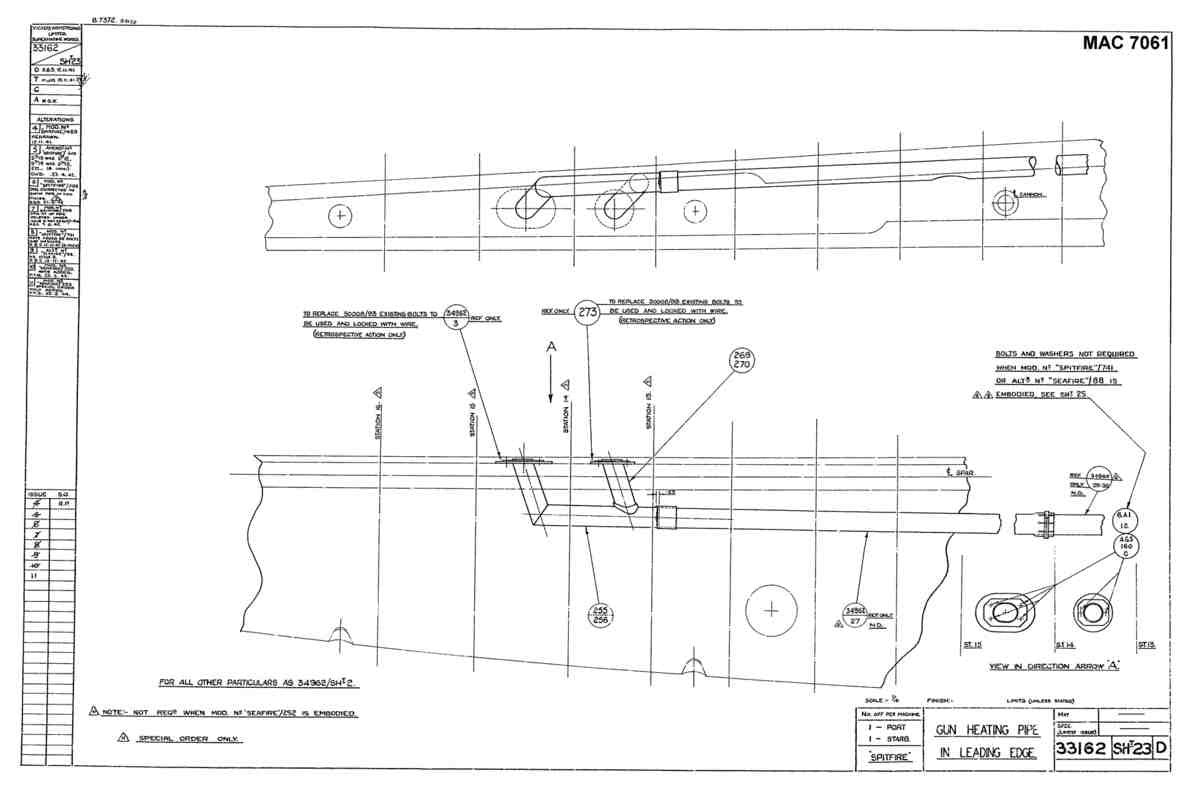 Spitfire Type 331 Mk IX Blueprints 33162 23 D Gun Heating Pipe in Leading Edge A4 Photo Print