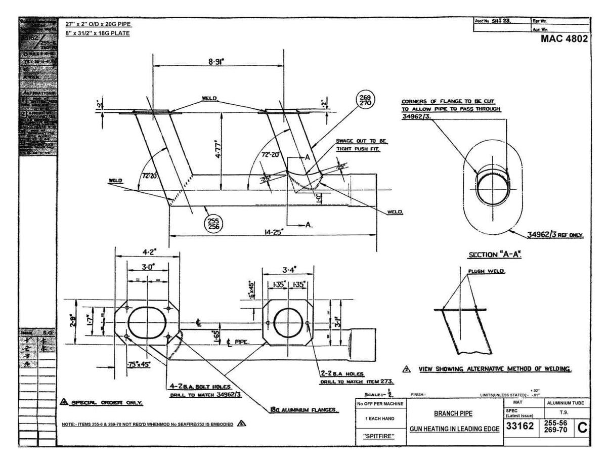 Spitfire Type 331 Mk IX Blueprints 33162 255256269270 C Branch Pipe Gun Heating In leadin A4 Photo Print