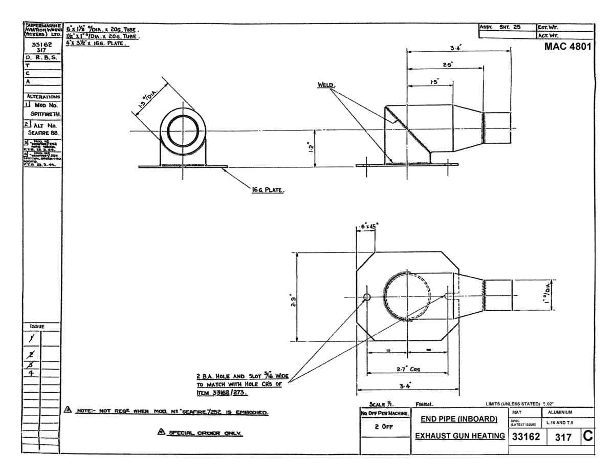 Spitfire Type 331 Mk IX Blueprints 33162 317 C End Pipe Inboard Exhaust Gun heating A4 Photo Print