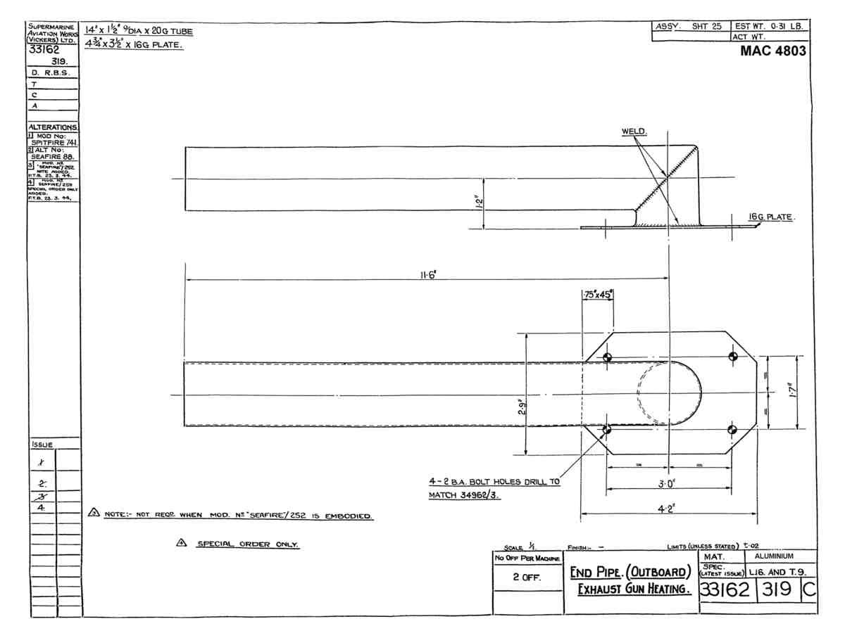 Spitfire Type 331 Mk IX Blueprints 33162 319 C End Pipe Outboard exhaust gun Heating A4 Photo Print