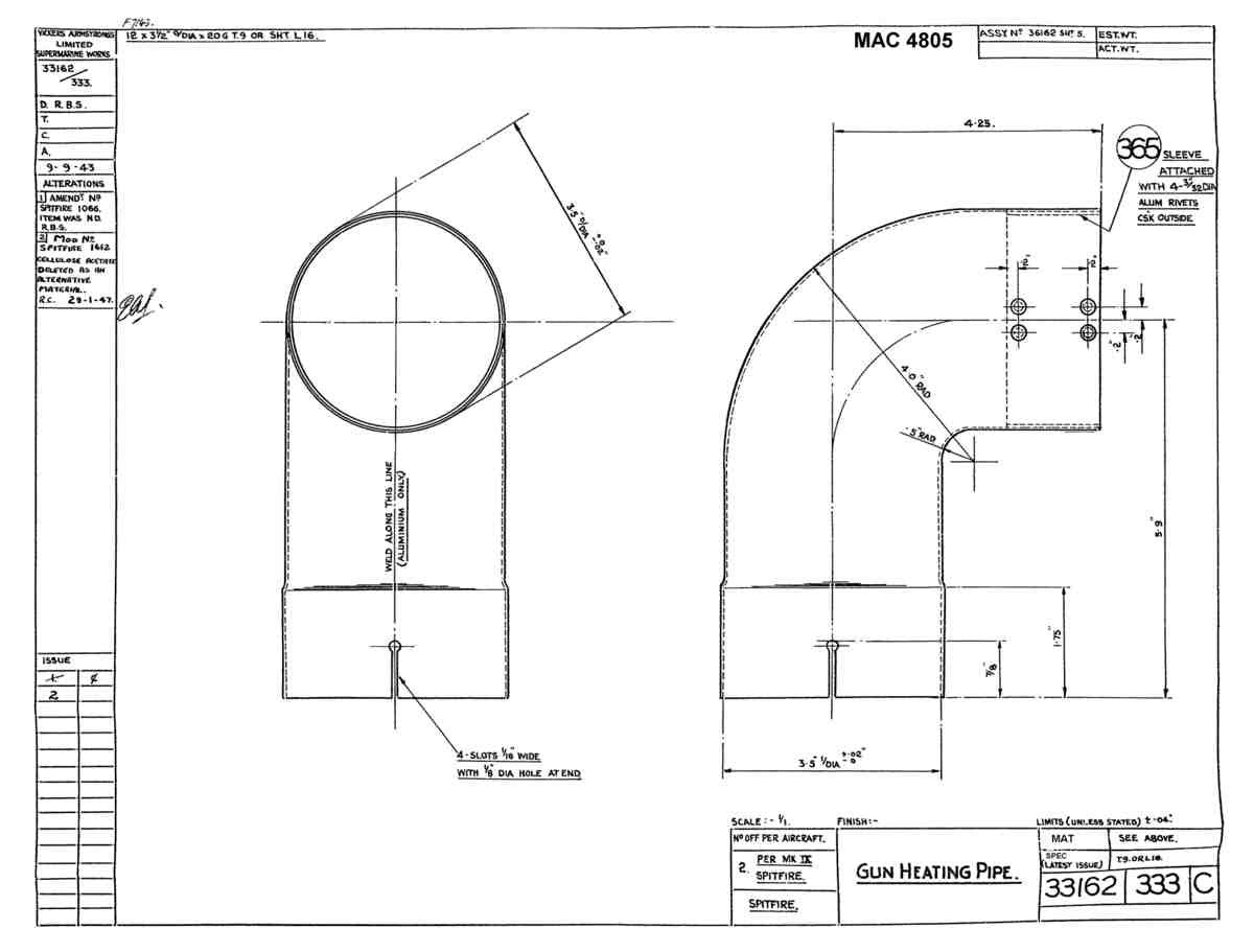 Spitfire Type 331 Mk IX Blueprints 33162 333 C Gun Heating Pipe A4 Photo Print