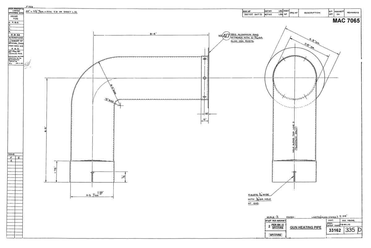 Spitfire Type 331 Mk IX Blueprints 33162 335 D Gun Heating Pipe A4 Photo Print