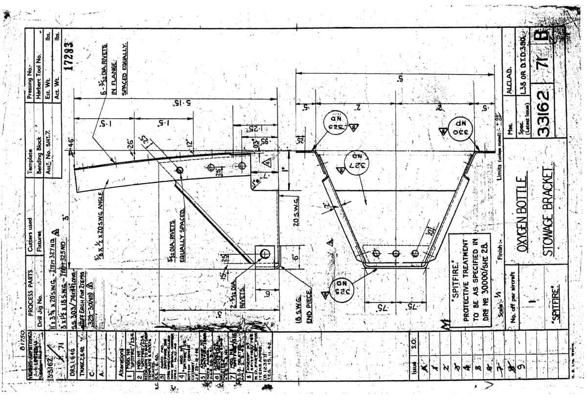 Spitfire Type 331 Mk IX Blueprints 33162 71 B Oxygen Stowage Bracket A4 Photo Print