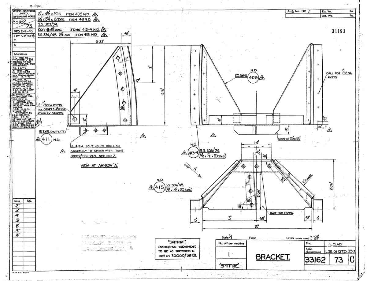Spitfire Type 331 Mk IX Blueprints 33162 73 C Bracket A4 Photo Print