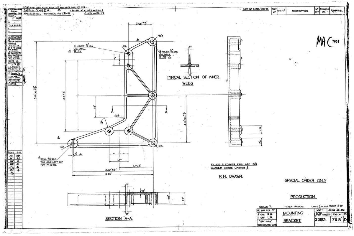 Spitfire Type 331 Mk IX Blueprints 33162 78 D Mounting Bracket A4 Photo Print