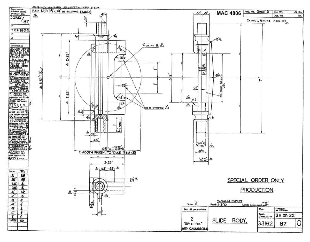 Spitfire Type 331 Mk IX Blueprints 33162 87 C Slide Body A4 Photo Print