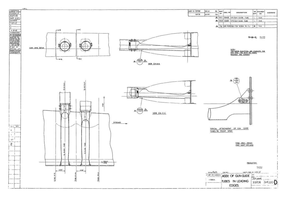 Spitfire Type 337 Mk IV Blueprints 33708 220 D Assembly of Gun Guide Tubes in Leading Edges A4 Photo Print