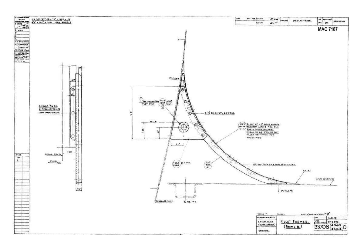 Spitfire Type 337 Mk IV Blueprints 33708 45634564 D Fillet Former Frame 9 A4 Photo Print