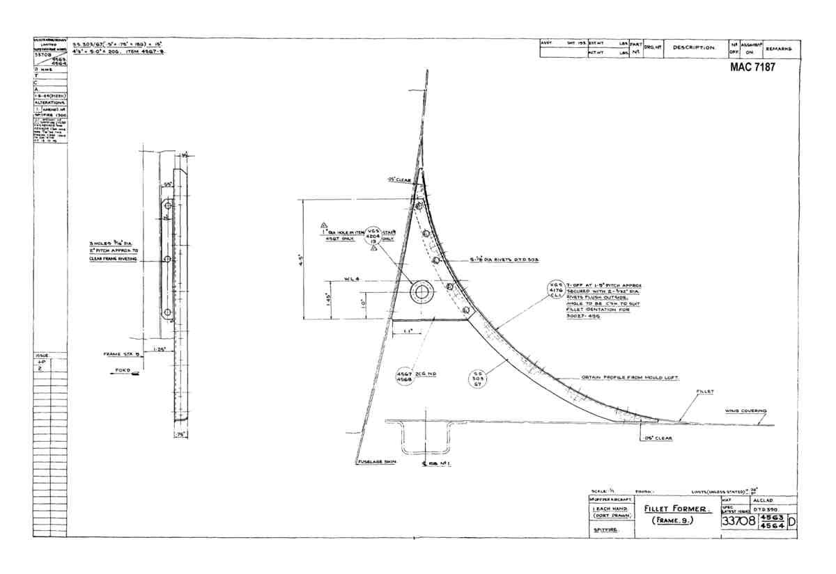 Spitfire Type 337 Mk IV Blueprints 33708 4563,4564 D Fillet Former Frame 9 A4 Photo Print
